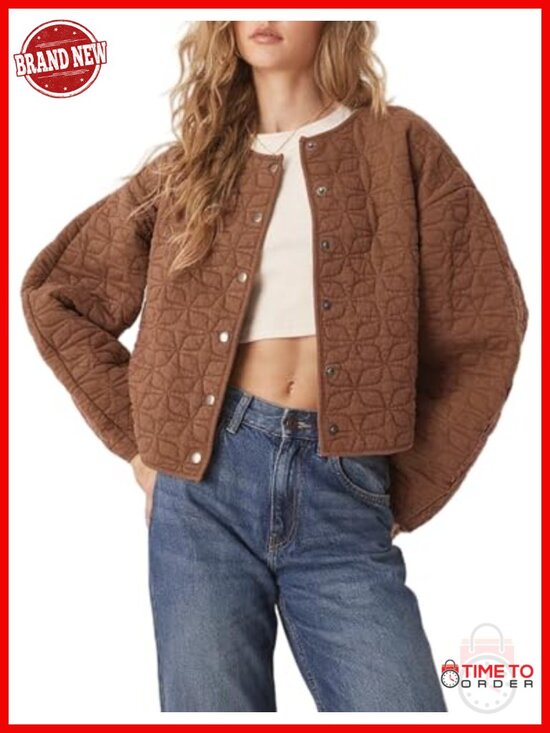 Jackets & Blazers - Women's Lightweight Quilted Puffer Jacket Collarless Snap Closure Coat